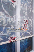Bordo Çiçekli Çiftli Sistem Stor Perde