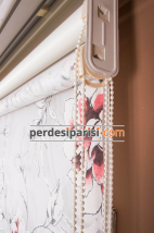 Bordo Çiçekli Çiftli Sistem Stor Perde