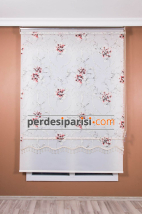 Bordo Çiçekli Çiftli Sistem Stor Perde