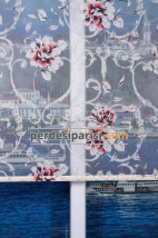 Bordo Çiçekli Çiftli Sistem Stor Perde