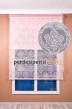 Pudra Oval Damask Çiftli Sistem Stor Perde