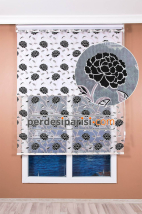 Siyah Kadife Çiçekli Çiftli Sistem Stor Perde