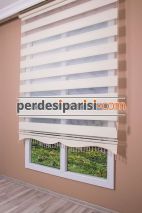 Krem Yarım Plise Zebra Perde