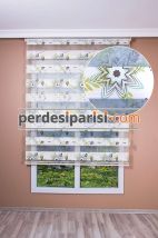 Hardal Vizon Çiçekli Plise Zebra Perde