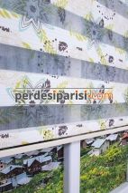 Hardal Vizon Çiçekli Plise Zebra Perde