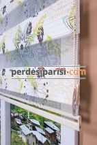 Hardal Vizon Çiçekli Plise Zebra Perde
