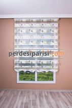 Hardal Vizon Çiçekli Plise Zebra Perde