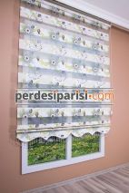 Hardal Vizon Çiçekli Plise Zebra Perde