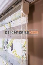 Hardal Vizon Çiçekli Plise Zebra Perde