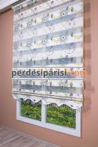 Hardal Vizon Çiçekli Plise Zebra Perde