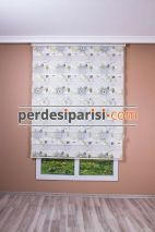 Hardal Vizon Çiçekli Plise Zebra Perde