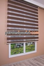 Kahve Çizgili Bambu Zebra Perde