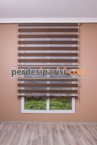 Kahve Çizgili Bambu Zebra Perde