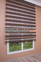 Kahve Çizgili Bambu Zebra Perde