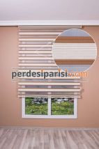 Kahve Çizgili Yarım Renkli Plise Zebra Perde