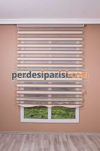 Kahve Çizgili Yarım Renkli Plise Zebra Perde