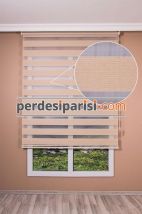 Koyu Bej Çizgili Bambu Zebra Perde
