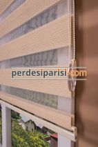 Koyu Bej Çizgili Bambu Zebra Perde