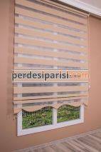 Koyu Bej Çizgili Bambu Zebra Perde