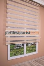 Koyu Bej Çizgili Bambu Zebra Perde