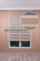 Mat Bej Çizgili Yarım Plise Zebra Perde