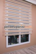 Mat Bej Çizgili Yarım Plise Zebra Perde