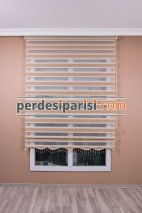 Mat Bej Çizgili Yarım Plise Zebra Perde