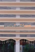 Mat Bej Çizgili Yarım Plise Zebra Perde