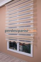 Mat Bej Çizgili Yarım Plise Zebra Perde