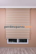 Mat Bej Çizgili Yarım Plise Zebra Perde