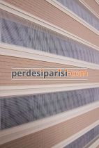 Mat Bej Çizgili Yarım Plise Zebra Perde