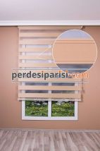 Mat Bej Yarım Plise Zebra Perde