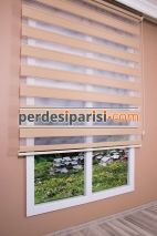 Mat Bej Yarım Plise Zebra Perde