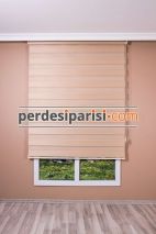 Mat Bej Yarım Plise Zebra Perde