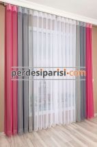 Pembe & Gri Dikey Tül Perde