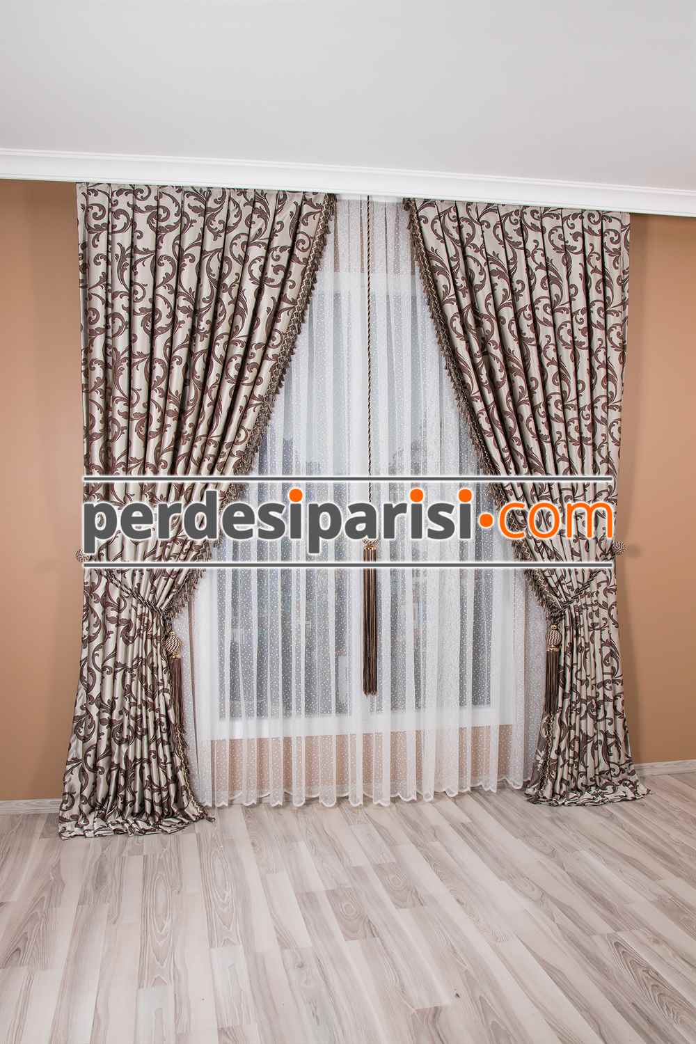 Kahverengi Damask Desen Ip Tul Fon Perde Kordon Bagcikli Gonderilmektedir Fon Perdeler Damask Perde