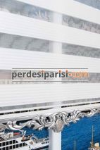Beyaz Geniş Plise Zebra Perde - Gümüş Varaklı 