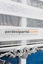 Beyaz Jakar Zebra Perde - Gümüş Varaklı 