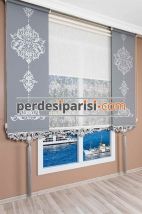 Çiçekli Çiftli Stor Perde - Gümüş Varaklı