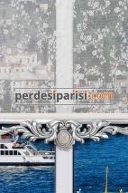 Çiçekli Çiftli Stor Perde - Gümüş Varaklı