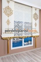 Damask Çiftli Stor Perde - Altın Varaklı