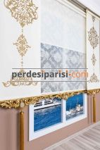 Damask Çiftli Stor Perde - Altın Varaklı
