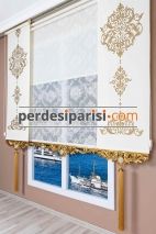 Damask Çiftli Stor Perde - Altın Varaklı