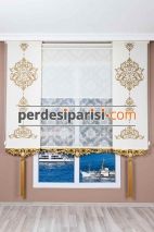 Damask Çiftli Stor Perde - Altın Varaklı