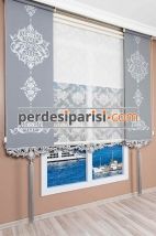 Damask Çiftli Stor Perde - Gümüş Varaklı