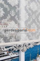 Damask Çiftli Stor Perde - Gümüş Varaklı