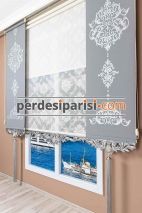 Damask Çiftli Stor Perde - Gümüş Varaklı