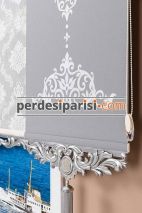 Damask Çiftli Stor Perde - Gümüş Varaklı