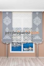 Damask Çiftli Stor Perde - Gümüş Varaklı