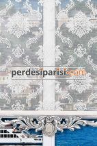 Damask Çiftli Stor Perde - Gümüş Varaklı